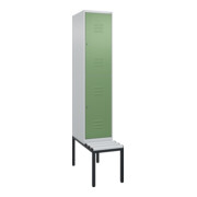 C+P Doppelstock-Spind Classic PLUS, Bank, 1 Abteil, 2120x400x815mm, 7035/6011 Verschluss Zylinderschloss Sitzbanktyp untergebaut Material Sitzfläche Kunststoff