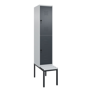 C+P Doppelstock-Spind Classic PLUS, Bank, 1 Abteil, 2120x400x815mm, 7035/7016 Verschluss Sicherheits-Drehriegel Sitzbanktyp untergebaut Material Sitzfläche Kunststoff