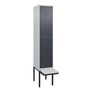 C+P Doppelstock-Spind Classic PLUS, Bank, 1 Abteil, 2120x400x815mm, 7035/7016 Verschluss Zylinderschloss Sitzbanktyp auskragend Material Sitzfläche Kunststoff