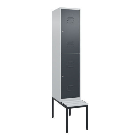 C+P Doppelstock-Spind Classic PLUS, Bank, 1 Abteil, 2120x400x815mm, 7035/7016 Verschluss Zylinderschloss Sitzbanktyp untergebaut Material Sitzfläche Kunststoff