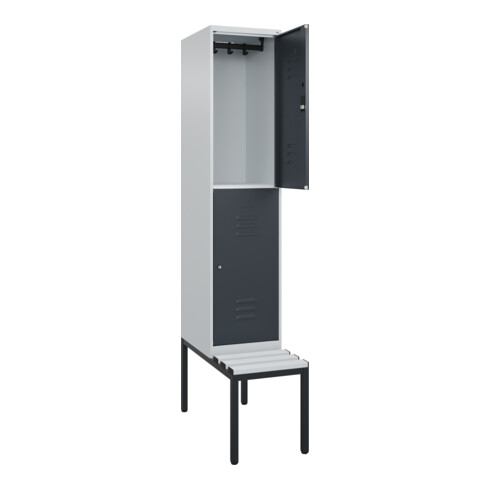 C+P Doppelstock-Spind Classic PLUS, Bank, 1 Abteil, 2120x400x815mm, 7035/7016 Verschluss Zylinderschloss Sitzbanktyp untergebaut Material Sitzfläche Kunststoff