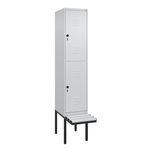 C+P Doppelstock-Spind Classic PLUS, Bank, 1 Abteil, 2120x400x815mm, 7035/7035 Verschluss Sicherheits-Drehriegel Sitzbanktyp auskragend Material Sitzfläche Kunststoff