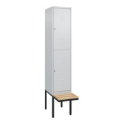 C+P Doppelstock-Spind Classic PLUS, Bank, 1 Abteil, 2120x400x815mm, 7035/7035 Verschluss Zylinderschloss Sitzbanktyp auskragend Material Sitzfläche Buche-Hartholz