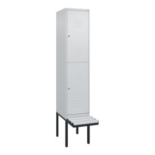 C+P Doppelstock-Spind Classic PLUS, Bank, 1 Abteil, 2120x400x815mm, 7035/7035 Verschluss Zylinderschloss Sitzbanktyp auskragend Material Sitzfläche Kunststoff