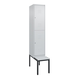 C+P Doppelstock-Spind Classic PLUS, Bank, 1 Abteil, 2120x400x815mm, 7035/7035 Verschluss Zylinderschloss Sitzbanktyp untergebaut Material Sitzfläche Kunststoff