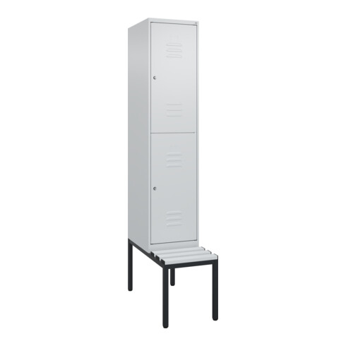 C+P Doppelstock-Spind Classic PLUS, Bank, 1 Abteil, 2120x400x815mm, 7035/7035 Verschluss Zylinderschloss Sitzbanktyp untergebaut Material Sitzfläche Kunststoff