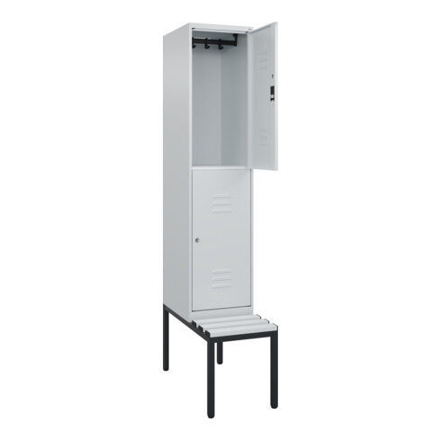 C+P Doppelstock-Spind Classic PLUS, Bank, 1 Abteil, 2120x400x815mm, 7035/7035 Verschluss Zylinderschloss Sitzbanktyp untergebaut Material Sitzfläche Kunststoff