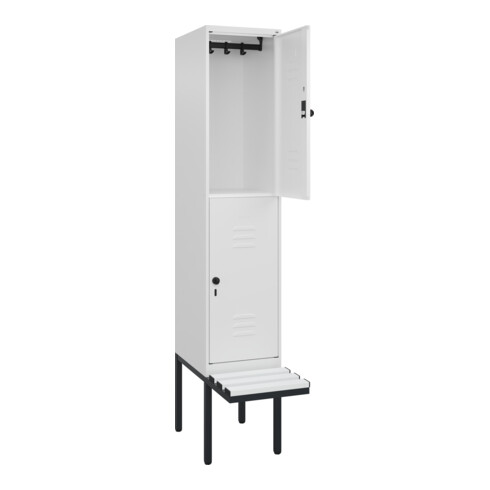 C+P Doppelstock-Spind Classic PLUS, Bank, 1 Abteil, 2120x400x815mm, 9016/9016 Verschluss Sicherheits-Drehriegel Sitzbanktyp auskragend Material Sitzfläche Kunststoff