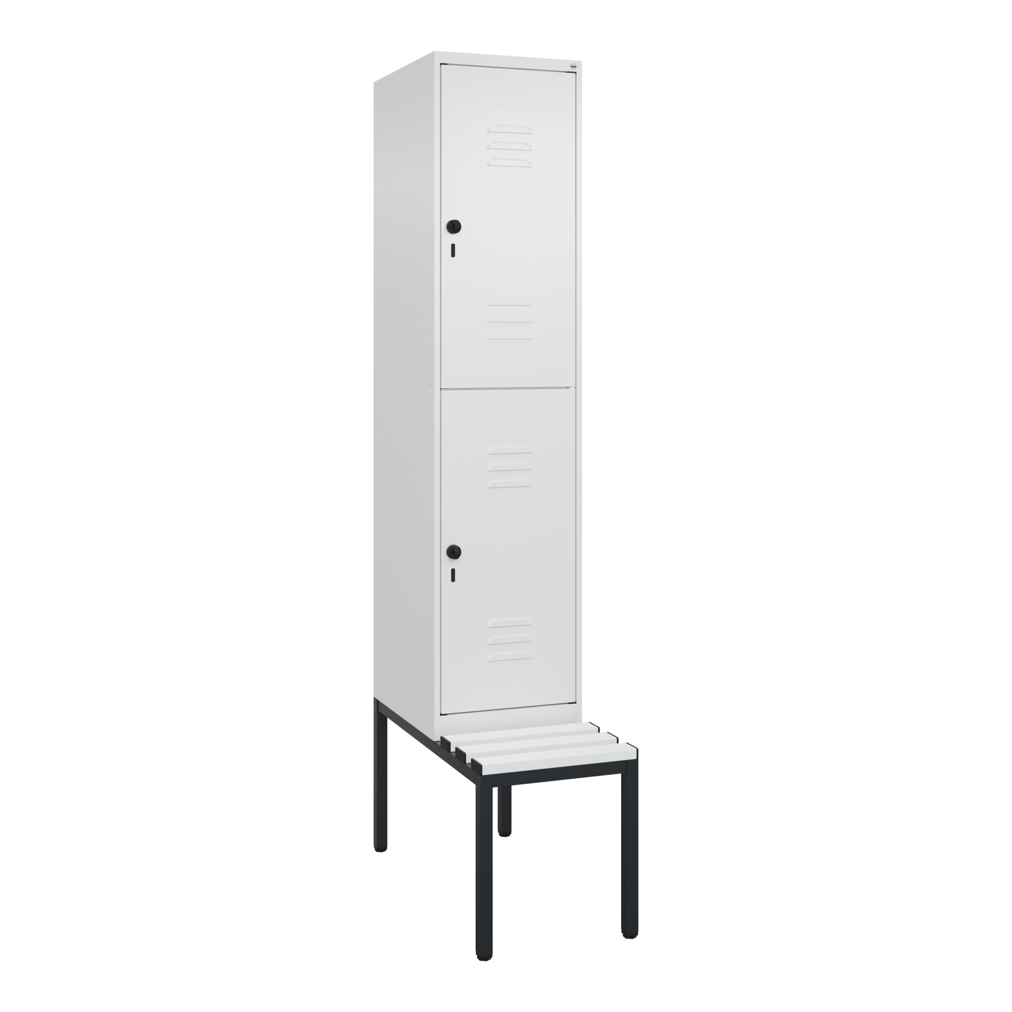 C+P Doppelstock-Spind Classic PLUS, Bank, 1 Abteil, 2120x400x815mm, 9016/9016 Verschluss Sicherheits-Drehriegel Sitzbanktyp untergebaut Material Sitzf