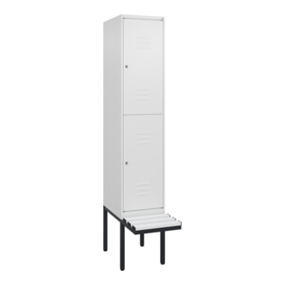 C+P Doppelstock-Spind Classic PLUS, Bank, 1 Abteil, 2120x400x815mm, 9016/9016 Verschluss Zylinderschloss Sitzbanktyp auskragend Material Sitzfläche Kunststoff