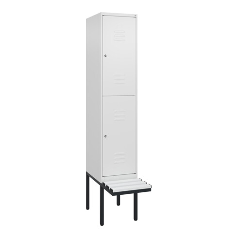 C+P Doppelstock-Spind Classic PLUS, Bank, 1 Abteil, 2120x400x815mm, 9016/9016 Verschluss Zylinderschloss Sitzbanktyp auskragend Material Sitzfläche Kunststoff