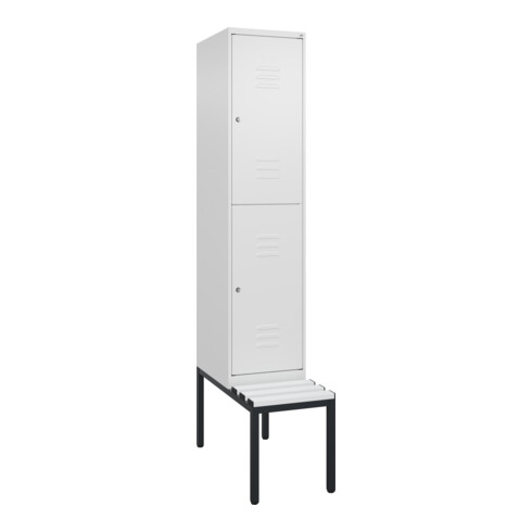 C+P Doppelstock-Spind Classic PLUS, Bank, 1 Abteil, 2120x400x815mm, 9016/9016 Verschluss Zylinderschloss Sitzbanktyp untergebaut Material Sitzfläche Kunststoff