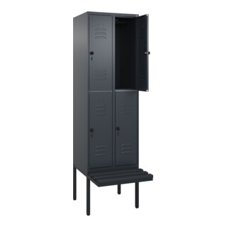 C+P Doppelstock-Spind Classic PLUS, Bank, 2 Abteile, 2120x600x815mm, 7016/7016 Verschluss Sicherheits-Drehriegel Sitzbanktyp auskragend Material Sitzfläche Kunststoff