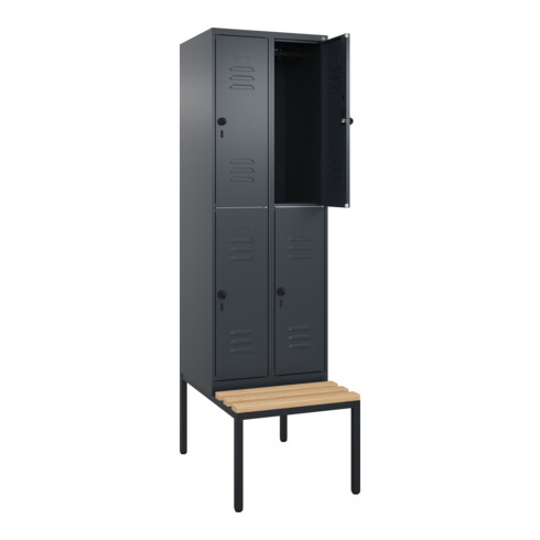 C+P Doppelstock-Spind Classic PLUS, Bank, 2 Abteile, 2120x600x815mm, 7016/7016 Verschluss Sicherheits-Drehriegel Sitzbanktyp untergebaut Material Sitzfläche Buche-Hartholz