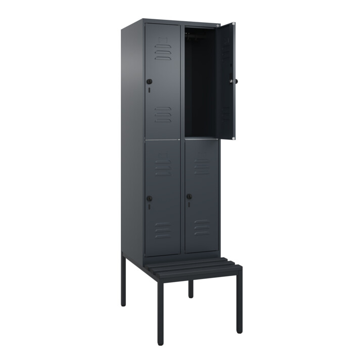 C+P Doppelstock-Spind Classic PLUS, Bank, 2 Abteile, 2120x600x815mm, 7016/7016 Verschluss Sicherheits-Drehriegel Sitzbanktyp untergebaut Material Sitzfläche Kunststoff