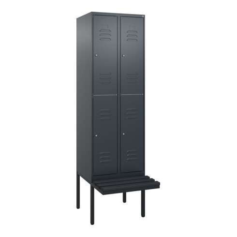 C+P Doppelstock-Spind Classic PLUS, Bank, 2 Abteile, 2120x600x815mm, 7016/7016 Verschluss Zylinderschloss Sitzbanktyp auskragend Material Sitzfläche Kunststoff