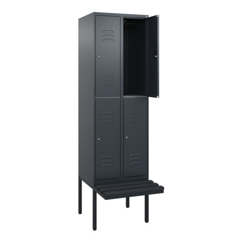 C+P Doppelstock-Spind Classic PLUS, Bank, 2 Abteile, 2120x600x815mm, 7016/7016 Verschluss Zylinderschloss Sitzbanktyp auskragend Material Sitzfläche Kunststoff