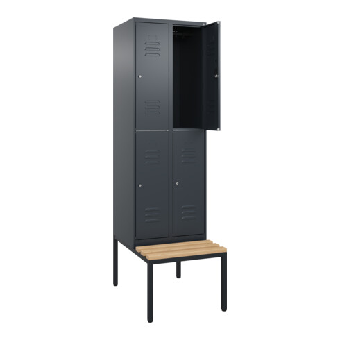 C+P Doppelstock-Spind Classic PLUS, Bank, 2 Abteile, 2120x600x815mm, 7016/7016 Verschluss Zylinderschloss Sitzbanktyp untergebaut Material Sitzfläche Buche-Hartholz