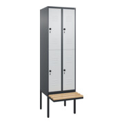 C+P Doppelstock-Spind Classic PLUS, Bank, 2 Abteile, 2120x600x815mm, 7016/7035 Verschluss Sicherheits-Drehriegel Sitzbanktyp auskragend Material Sitzfläche Buche-Hartholz