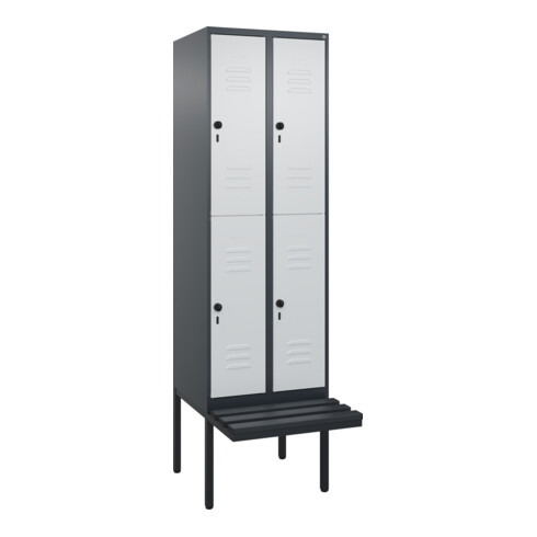 C+P Doppelstock-Spind Classic PLUS, Bank, 2 Abteile, 2120x600x815mm, 7016/7035 Verschluss Sicherheits-Drehriegel Sitzbanktyp auskragend Material Sitzfläche Kunststoff