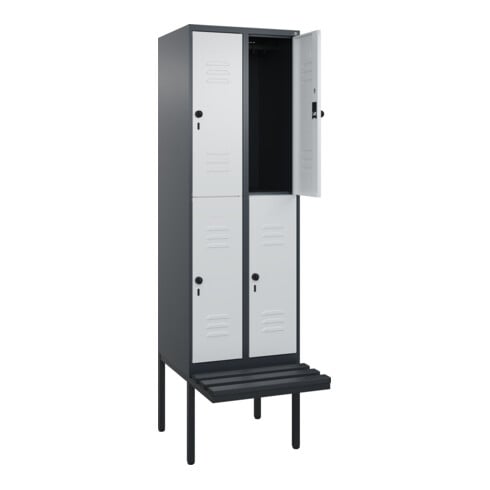 C+P Doppelstock-Spind Classic PLUS, Bank, 2 Abteile, 2120x600x815mm, 7016/7035 Verschluss Sicherheits-Drehriegel Sitzbanktyp auskragend Material Sitzfläche Kunststoff