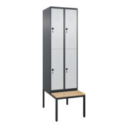 C+P Doppelstock-Spind Classic PLUS, Bank, 2 Abteile, 2120x600x815mm, 7016/7035 Verschluss Sicherheits-Drehriegel Sitzbanktyp untergebaut Material Sitzfläche Buche-Hartholz