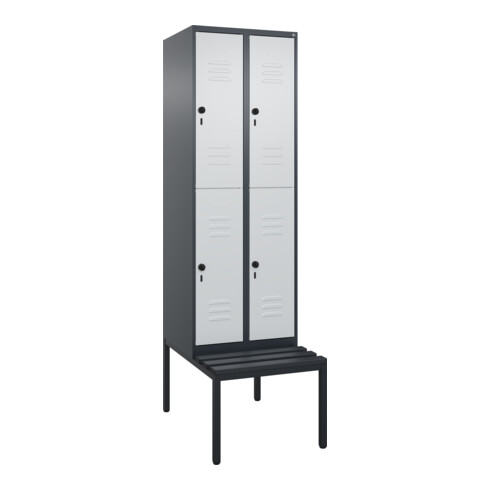 C+P Doppelstock-Spind Classic PLUS, Bank, 2 Abteile, 2120x600x815mm, 7016/7035 Verschluss Sicherheits-Drehriegel Sitzbanktyp untergebaut Material Sitzfläche Kunststoff
