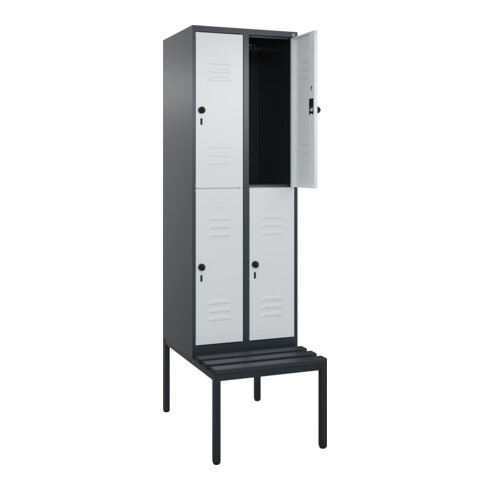 C+P Doppelstock-Spind Classic PLUS, Bank, 2 Abteile, 2120x600x815mm, 7016/7035 Verschluss Sicherheits-Drehriegel Sitzbanktyp untergebaut Material Sitzfläche Kunststoff