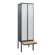 C+P Doppelstock-Spind Classic PLUS, Bank, 2 Abteile, 2120x600x815mm, 7016/7035 Verschluss Zylinderschloss Sitzbanktyp auskragend Material Sitzfläche Buche-Hartholz