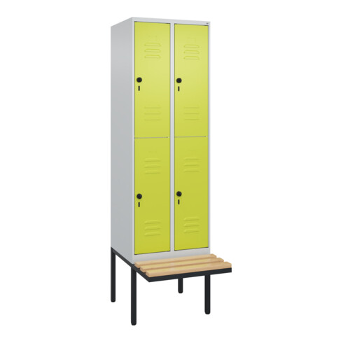 C+P Doppelstock-Spind Classic PLUS, Bank, 2 Abteile, 2120x600x815mm, 7035/0024 Verschluss Sicherheits-Drehriegel Sitzbanktyp auskragend Material Sitzfläche Buche-Hartholz