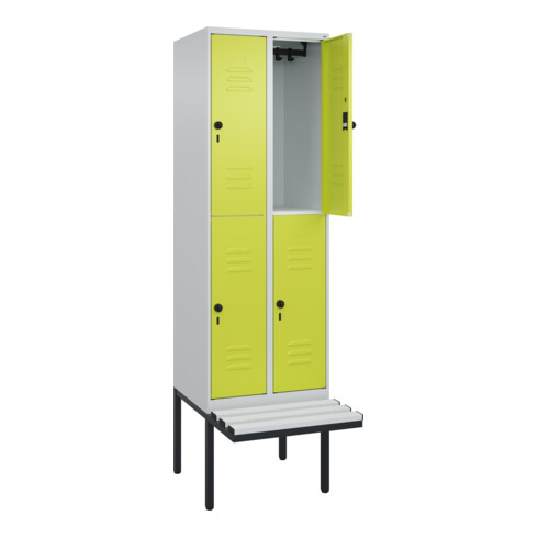 C+P Doppelstock-Spind Classic PLUS, Bank, 2 Abteile, 2120x600x815mm, 7035/0024 Verschluss Sicherheits-Drehriegel Sitzbanktyp auskragend Material Sitzfläche Kunststoff