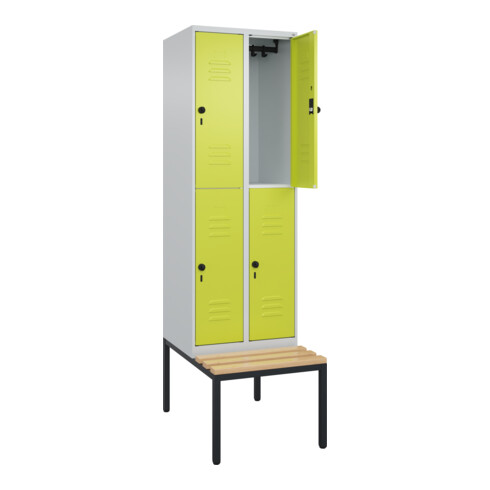 C+P Doppelstock-Spind Classic PLUS, Bank, 2 Abteile, 2120x600x815mm, 7035/0024 Verschluss Sicherheits-Drehriegel Sitzbanktyp untergebaut Material Sitzfläche Buche-Hartholz