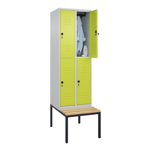C+P Doppelstock-Spind Classic PLUS, Bank, 2 Abteile, 2120x600x815mm, 7035/0024 Verschluss Sicherheits-Drehriegel Sitzbanktyp untergebaut Material Sitzfläche Buche-Hartholz