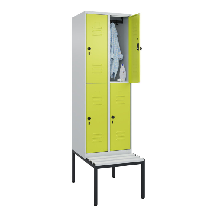 C+P Doppelstock-Spind Classic PLUS, Bank, 2 Abteile, 2120x600x815mm, 7035/0024 Verschluss Sicherheits-Drehriegel Sitzbanktyp untergebaut Material Sitzfläche Kunststoff
