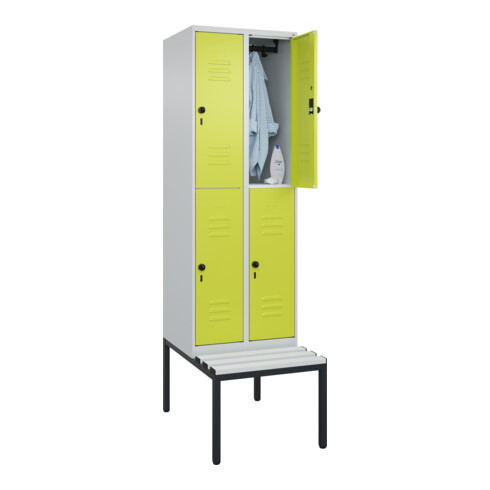 C+P Doppelstock-Spind Classic PLUS, Bank, 2 Abteile, 2120x600x815mm, 7035/0024 Verschluss Sicherheits-Drehriegel Sitzbanktyp untergebaut Material Sitzfläche Kunststoff