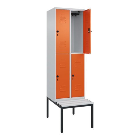 C+P Doppelstock-Spind Classic PLUS, Bank, 2 Abteile, 2120x600x815mm, 7035/2004 Verschluss Sicherheits-Drehriegel Sitzbanktyp untergebaut Material Sitzfläche Kunststoff