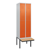 C+P Doppelstock-Spind Classic PLUS, Bank, 2 Abteile, 2120x600x815mm, 7035/2004 Verschluss Zylinderschloss Sitzbanktyp auskragend Material Sitzfläche Buche-Hartholz