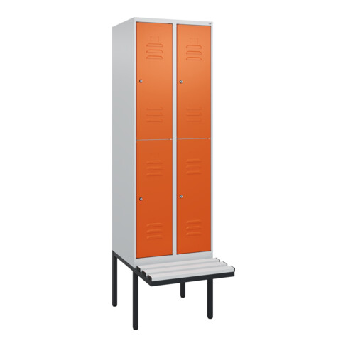 C+P Doppelstock-Spind Classic PLUS, Bank, 2 Abteile, 2120x600x815mm, 7035/2004 Verschluss Zylinderschloss Sitzbanktyp auskragend Material Sitzfläche Kunststoff