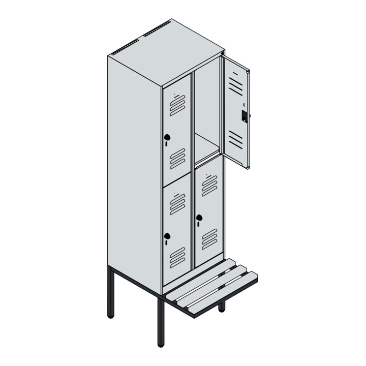 C+P Doppelstock-Spind Classic PLUS, Bank, 2 Abteile, 2120x600x815mm, 7035/3003 Verschluss Sicherheits-Drehriegel Sitzbanktyp auskragend Material Sitzfläche Buche-Hartholz