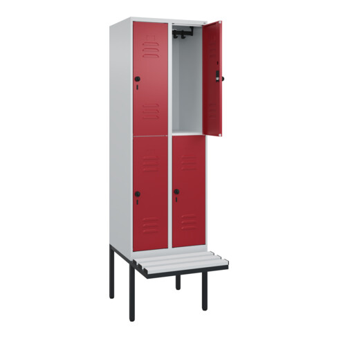 C+P Doppelstock-Spind Classic PLUS, Bank, 2 Abteile, 2120x600x815mm, 7035/3003 Verschluss Sicherheits-Drehriegel Sitzbanktyp auskragend Material Sitzfläche Kunststoff