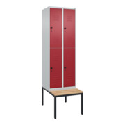 C+P Doppelstock-Spind Classic PLUS, Bank, 2 Abteile, 2120x600x815mm, 7035/3003 Verschluss Sicherheits-Drehriegel Sitzbanktyp untergebaut Material Sitzfläche Buche-Hartholz