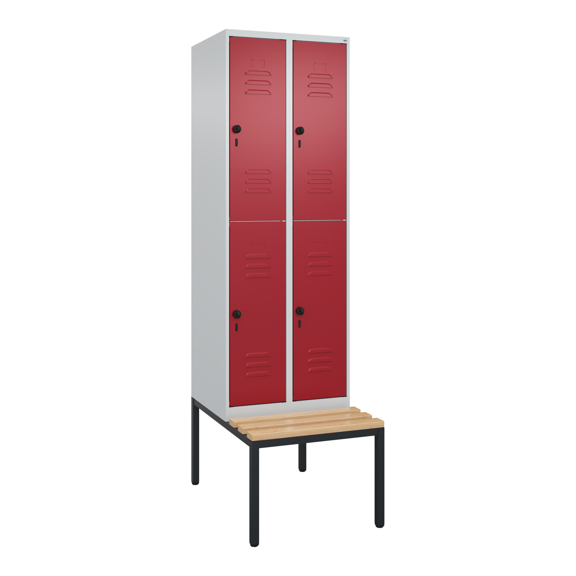 C+P Doppelstock-Spind Classic PLUS, Bank, 2 Abteile, 2120x600x815mm, 7035/3003 Verschluss Sicherheits-Drehriegel Sitzbanktyp untergebaut Material Sitz