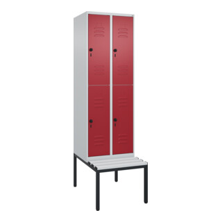 C+P Doppelstock-Spind Classic PLUS, Bank, 2 Abteile, 2120x600x815mm, 7035/3003 Verschluss Sicherheits-Drehriegel Sitzbanktyp untergebaut Material Sitzfläche Kunststoff