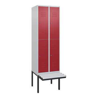 C+P Doppelstock-Spind Classic PLUS, Bank, 2 Abteile, 2120x600x815mm, 7035/3003 Verschluss Zylinderschloss Sitzbanktyp auskragend Material Sitzfläche Kunststoff