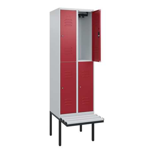 C+P Doppelstock-Spind Classic PLUS, Bank, 2 Abteile, 2120x600x815mm, 7035/3003 Verschluss Zylinderschloss Sitzbanktyp auskragend Material Sitzfläche Kunststoff