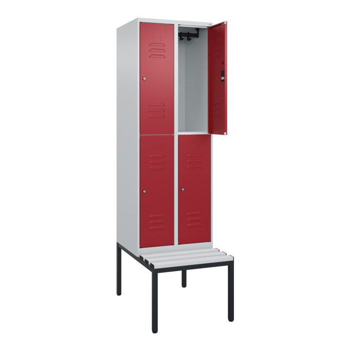 C+P Doppelstock-Spind Classic PLUS, Bank, 2 Abteile, 2120x600x815mm, 7035/3003 Verschluss Zylinderschloss Sitzbanktyp untergebaut Material Sitzfläche Kunststoff