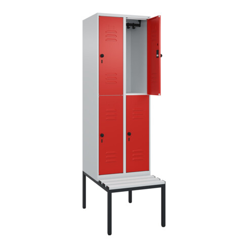 C+P Doppelstock-Spind Classic PLUS, Bank, 2 Abteile, 2120x600x815mm, 7035/3020 Verschluss Sicherheits-Drehriegel Sitzbanktyp untergebaut Material Sitzfläche Kunststoff