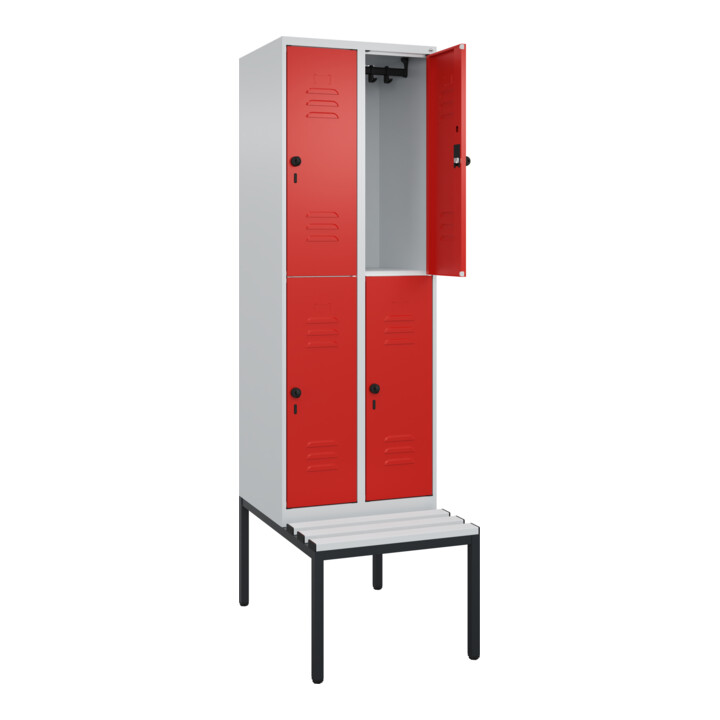 C+P Doppelstock-Spind Classic PLUS, Bank, 2 Abteile, 2120x600x815mm, 7035/3020 Verschluss Sicherheits-Drehriegel Sitzbanktyp untergebaut Material Sitzfläche Kunststoff