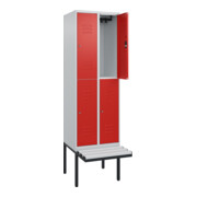 C+P Doppelstock-Spind Classic PLUS, Bank, 2 Abteile, 2120x600x815mm, 7035/3020 Verschluss Zylinderschloss Sitzbanktyp auskragend Material Sitzfläche Kunststoff