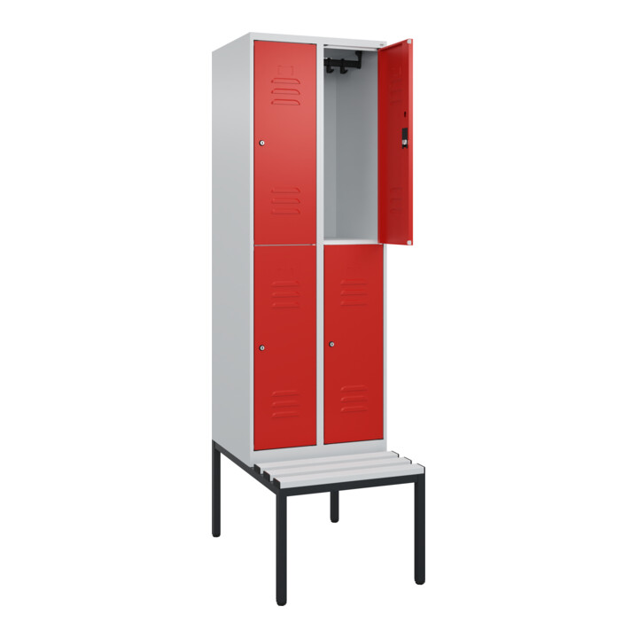 C+P Doppelstock-Spind Classic PLUS, Bank, 2 Abteile, 2120x600x815mm, 7035/3020 Verschluss Zylinderschloss Sitzbanktyp untergebaut Material Sitzfläche Kunststoff